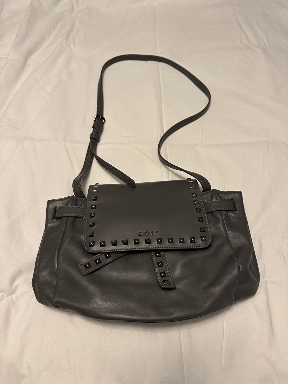 DKNY Black Leather Studded Shoulder Bag